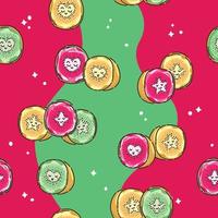 Cute, colorful kawaii anthropomorphic cartoon Kiwi seamless pattern with a wavy background. Great for Spring or Summer fabric, scrap-booking, gift-wrap, wallpaper, product design projects. Vector