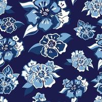 Flower blossom and vines in chinoiserie style. Oriental blue ceramic ornamental print.  Seamless pattern. Great for fabric, scrap booking, wallpaper and product design projects. Vector