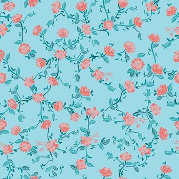Desert rose vine, modern pattern with vintage feel. Seamless pattern. Great for Spring and summer fabric, product, scrap booking, gift wrap, wallpaper design projects. Surface pattern design - Vector