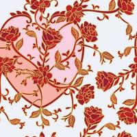 Romantic, modern floral heart with a vintage feel. Seamless pattern. Great for Spring or Summer fabric, scrap-booking, gift-wrap, wallpaper, product design projects. Surface pattern design - Vector