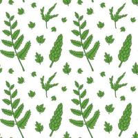 Spring floral seamless pattern with fresh green branches. Hand drawn vector illustration