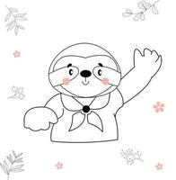 cute animal vector illustration, crew say hello. animal vector for kids brings fun. line drawing. black and white