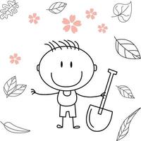 cute cartoon illustration for kids. black and white. the boy activity. but he has recovered from his illness. vector