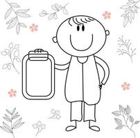 cute cartoon illustration for kids. black and white. the boy activity. but he has recovered from his illness. vector