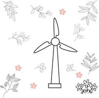 cute cartoon illustration for kids. black and white. windmill but he has recovered from his illness. vector