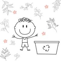 cute cartoon illustration for kids. black and white. the boy activity. but he has recovered from his illness. vector