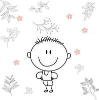 cute cartoon illustration for kids. black and white. the boy activity. but he has recovered from his illness. vector