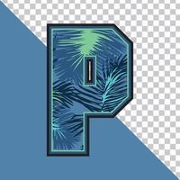 Alphabet P Made of Exotic Tropical Leaves vector Illustration with transparent background. Creative Text effect 'P' letter Graphic Design.