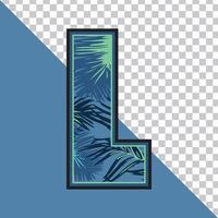 Alphabet L Made of Exotic Tropical Leaves vector Illustration with transparent background. Creative Text effect 'L' letter Graphic Design.