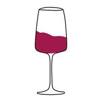 vaso con vino tinto. Aislado en un fondo blanco. ilustración vectorial en estilo garabato. vector