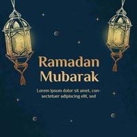 Ramadan Mubarak Illustration With Lantern Concept. Hand Drawn Sketch Style vector