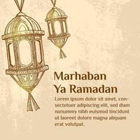 Ramadan Mubarak Illustration With Lantern Concept. Hand Drawn Sketch Style vector