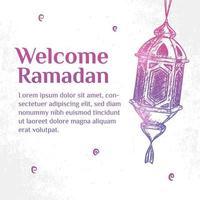 Ramadan Mubarak Illustration With Lantern Concept. Hand Drawn Sketch Style vector