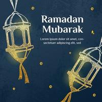 Ramadan Mubarak Illustration With Lantern Concept. Hand Drawn Sketch Style vector