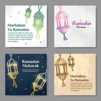 Set Ramadan Mubarak Illustration With Lantern Concept. Hand Drawn Sketch Style vector