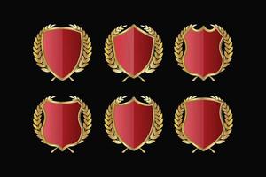 Red Golden Shield Vector Icons Set.  Golden Armor Shields.