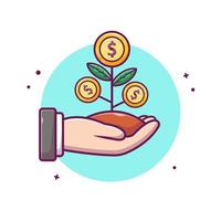 Hand WIth Coin Plant Cartoon Vector Icon Illustration. People  Finance Icon Concept Isolated Premium Vector. Flat Cartoon Style