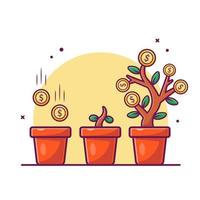 Invesment Plant Money With Gold Coin Cartoon Vector Icon  Illustration. Finance Object Icon Concept Isolated Premium Vector.  Flat Cartoon Style