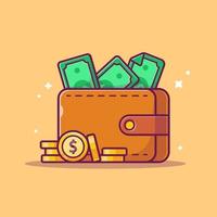 Wallet With Money And Coin Cartoon Vector Icon Illustration.  Finance Object Concept Isolated Premium Vector. Flat Cartoon Style