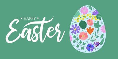 Easter banner with an Easter egg and a colorful inscription Happy Easter. vector