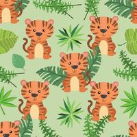 Seamless doodle tiger in jugle cartoon pattern vector