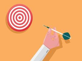 Red circular dartboard. Arrow hitting the center of target, Business concept. Target with arrow in center. Goal setting. Smart goal. Business target concept. Achievement and success. vector
