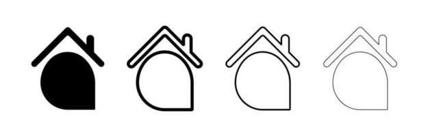 Home location label. House icon with speech bubble. Various round houses. Editable drawing. Icon set of various thicknesses. Vector on a white background.