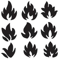 Collection of hand drawn fire icons. Fire Flames Icons Vector Set. Hand Drawn Doodle Sketch Fire, Black and White Drawing. Simple fire symbol.