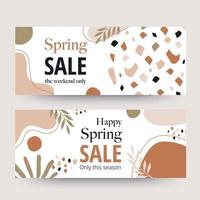 Spring sale banner. Organic shape collection. Minimal cover and background. Social media post and template with organic shape. Abstract design. Hand drawn. Vector illustration.