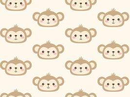 Cute monkey head vector pattern. Kawaii seamless background in graphic, flat style.