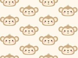 Cute monkey head vector pattern. Kawaii seamless background in graphic, flat style.