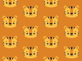 Tiger vector pattern. Cute seamless background with smiling tiger head.