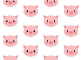 Cute pig head vector pattern. Kawaii seamless background.