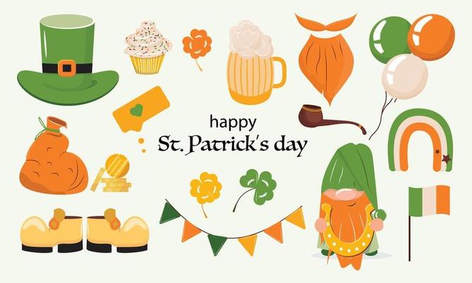 Collection of St. Patrick's day design elements. Set of items for any cute projects to St. Patrick's day.
