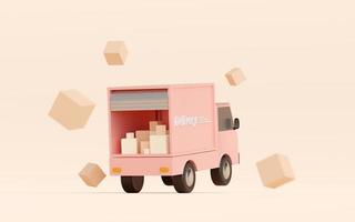 E-commerce concept, Transportation shipment delivery by truck, 3d illustration photo