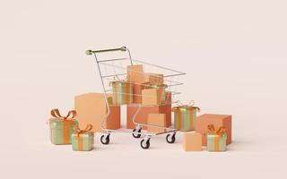 3d illustration of Shopping cart with gift box, banner of advertisement photo