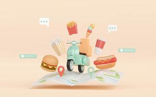3d illustration of Banner of food delivery by scooter photo