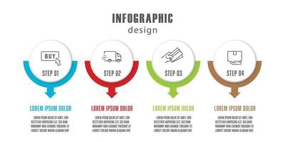 plantilla de diseño infográfico de ilustración vectorial con icono de 4 pasos con proceso de compra de cincept. vector
