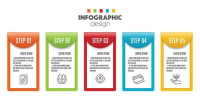 plantilla de diseño infográfico de ilustración vectorial con icono 5 pasos. concepto de negocio para presentación. vector