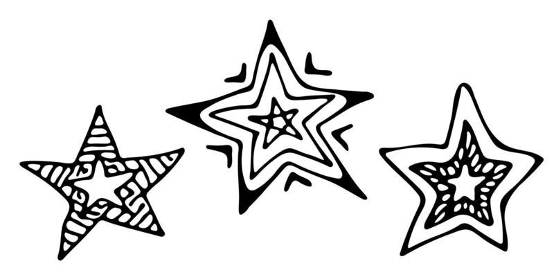 Vector set of hand drawn star. Cute doodle star illustration isolated on white background. For print, web, design, decor, logo.