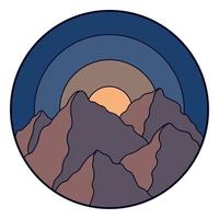 Vector illustration of mountain. Colorful hand drawn outline icon in circle frame. For print, web, design, decor, logo.