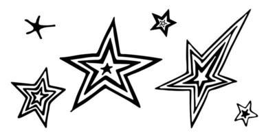 conjunto vectorial de estrella dibujada a mano. linda ilustración de estrella de garabato aislada sobre fondo blanco. para impresión, web, diseño, decoración, logotipo. vector