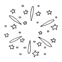 fuegos artificiales dibujados a mano vectorial. lindo doodle ilustración de fuegos artificiales aislado sobre fondo blanco. para tarjetas de felicitación, impresión, web, diseño, decoración. vector
