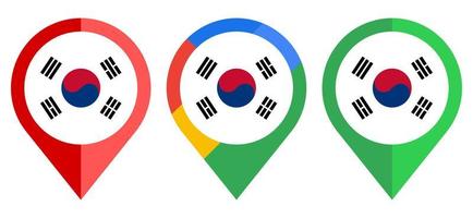 icono de marcador de mapa plano con la bandera de corea del sur aislado sobre fondo blanco vector