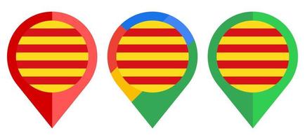 icono de marcador de mapa plano con bandera de cataluña aislado sobre fondo blanco vector