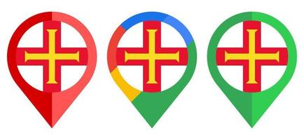 icono de marcador de mapa plano con bandera de guernsey aislado sobre fondo blanco vector