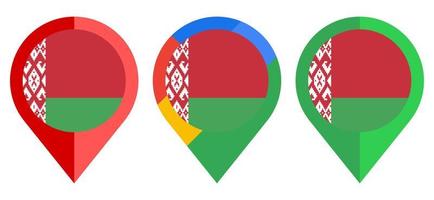 icono de marcador de mapa plano con bandera de Bielorrusia aislado sobre fondo blanco vector