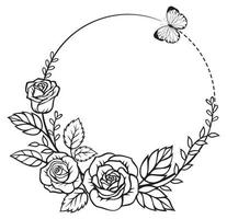 Rose butterfly wreath silhouette vector illustrations