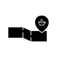 Coffee shop location. Coffee cup, map. glyph style. silhouette. suitable for Coffee shop icon. simple design editable. Design template vector