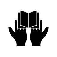 Hand icon with open book. glyph style. silhouette. suitable for literature icon, education. simple design editable. Design template vector